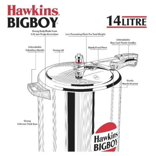 Hawkins Bigboy Pressure Cooker, 14 Litre, Silver (BB14) - Image 2